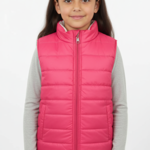 10-15 yaş kız çocuk pembe şişme yelek kışlık fermuarlı yelek