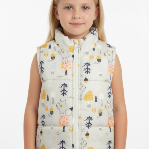 10-15 yaş kız çocuk desenli yelek kolsuz fermuarlı yelek