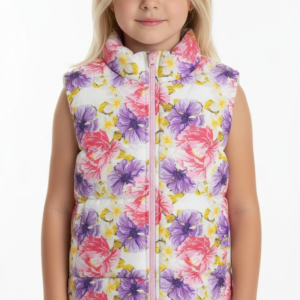 10-15 yaş kız çocuk renkli desenli şişme yelek fermuarlı kışlık model