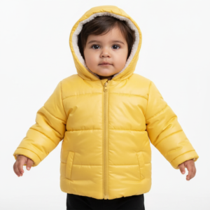 0-2 yaş bebek sarı şişme mont kapüşonlu fermuarlı kışlık bebek montu